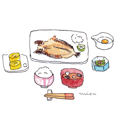 あじの開き定食のイラスト